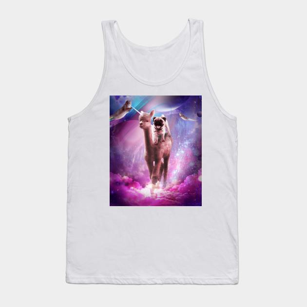 Funny Space Pug Riding On Alpaca Unicorn Tank Top by Random Galaxy